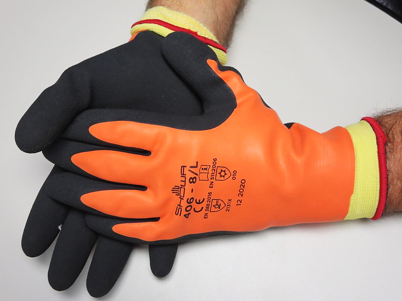 Showa® 406 rubber palm coated fluorescent orange insulated waterproof winter work gloves